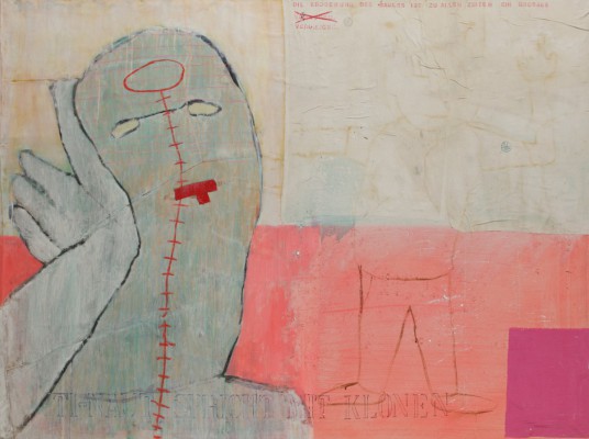 TINAUT spricht mit Klonen, mixed media on canvas, 200 x 150 cm (2004)